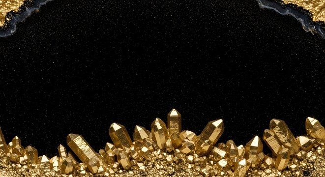 Luxury black and gold crystal geode background with sparkling metallic texture and elegant dramatic lighting