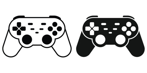 Gaming Gamepad Icon Set with Play Station Style Controllers, Joystick Console, Directional Pad, and Buttons in Flat and Line Style Vector Illustration © LEECOO