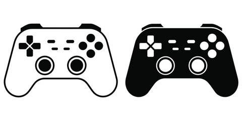Gaming Gamepad Icon Set with Play Station Style Controllers, Joystick Console, Directional Pad, and Buttons in Flat and Line Style Vector Illustration © LEECOO