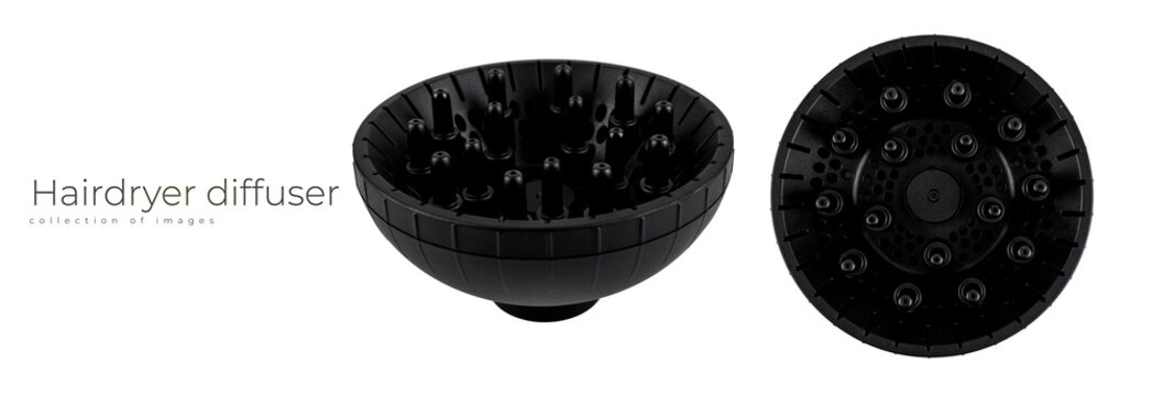 Close-up of a modern black hairdryer diffuser