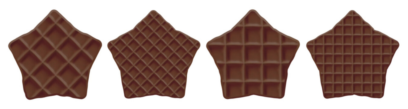 Cracker pancake star of chocolate waffle. Stroopwafel, crepe wafer with cream. Icon vector and croffle brunch pattern, dutch cookie. Graham emoji of caramel realistic chocolate, ice biscuit texture