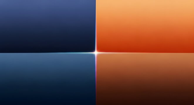 Abstract background featuring contrasting blue and orange quadrants with a central glowing light intersection