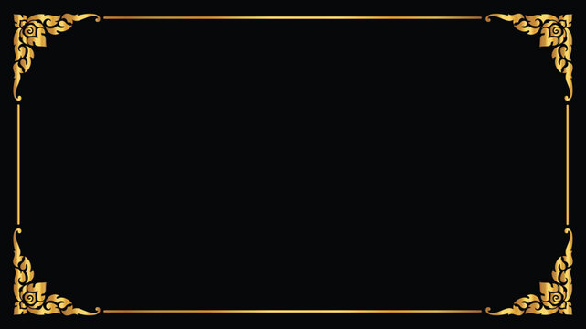 Elegant golden Thai traditional corner border frame on dark background for luxury premium certificate, wedding invitation card, and banner design.