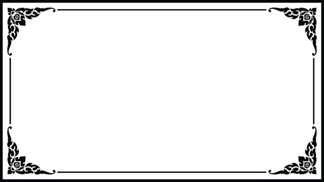 Minimalist black and white Thai traditional corner border frame, elegant premium classic ornamental design for luxury certificate, wedding invitation card, and text background.