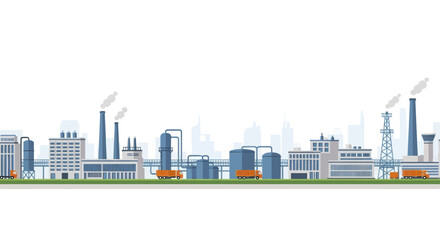Fototapeta premium Modern Industrial Factory Complex with Smokestacks and Buildings.