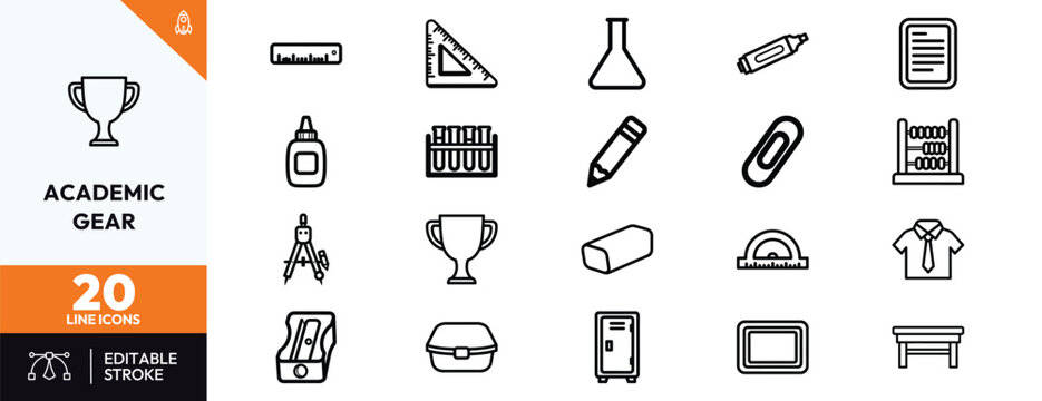 Academic gear icons education icons school supplies classroom icons learning tools