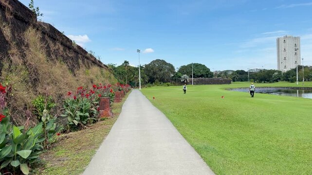 Historic Stone Wall and Golf Course in Intramuros Manila Philippines
