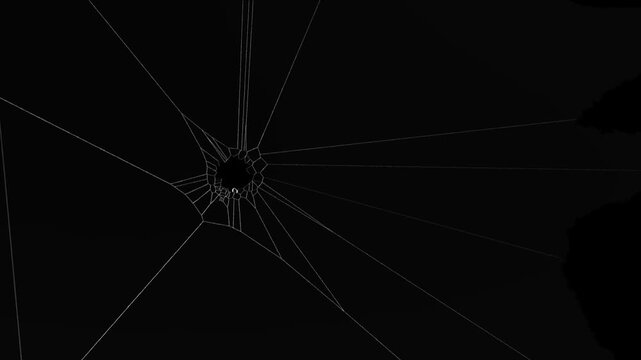 Broken cracks glass fracture effect texture abstract black background. Bullet cracked window big hole screen mirror, vfx, production. Realistic Glass Breaking Effect Green Screen Shatter Animation
