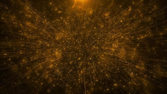 Golden particle explosion abstract background radiant streaks, sparkling dust, and cinematic dark depth. celebration videos, award intros, luxury promos, festive openers, title reveals,