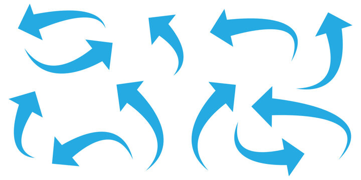 Blue curve arrow icon set. long arrow icon set. Curved directional arrows with textures direction business marketing navigation. Vector eps10.