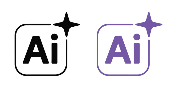 Artificial intelligence generate icon vector set featuring star logo, colored AI button, and command prompt symbols for chat application design.