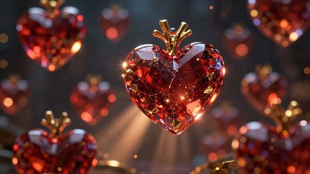 Cinematic Red Crystal Heart with Gold Accents and Glowing Light