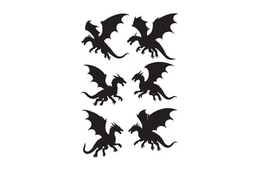 Fototapeta premium Dragon silhouettes collection on a white background