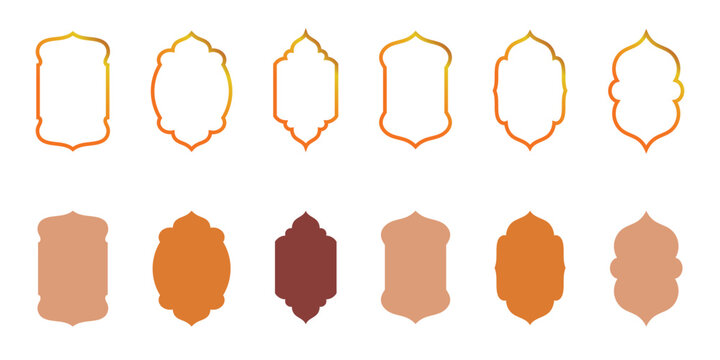 Old islamic window colorful silhouette shape collection. Colorful arbic window frames. Arabic, muslim architecture frame. This icon isolated on white background . Vector illustration. Eps10