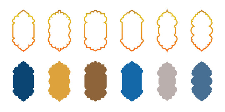 Old islamic window colorful silhouette shape collection. Colorful arbic window frames. Arabic, muslim architecture frame. This icon isolated on white background . Vector illustration. Eps10