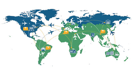 Fototapeta premium World Map Depicting Global Travel and Transportation Routes.