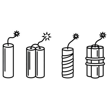 four dynamite sticks with lit fuses exploding concept flat design vector illustration