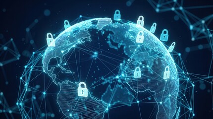 Obraz premium Global network security concept with Earth and glowing internet connections.