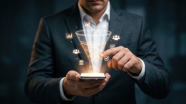 Marketing funnel conversion stages displayed on a mobile analytics interface.