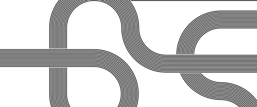 Abstract Minimalist Background with Black Parallel Curved Lines on White, Retro Geometric Striped Pattern Design for Modern Web Banner, Corporate Identity, and Creative Poster