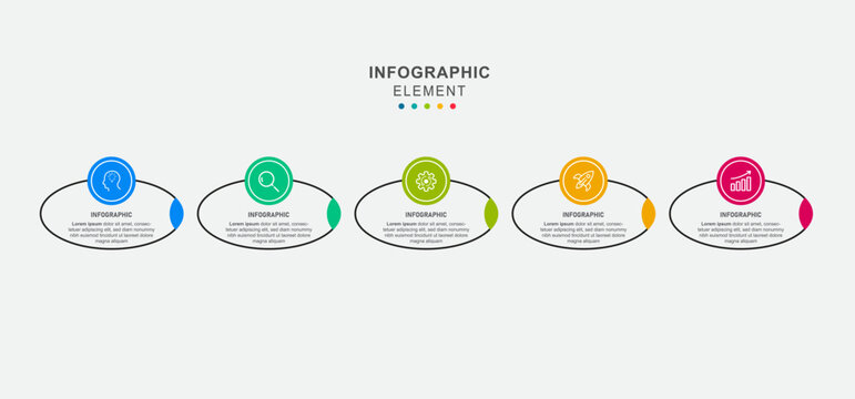 Vector infographic design UI template colorful gradient 5 number labels and icons