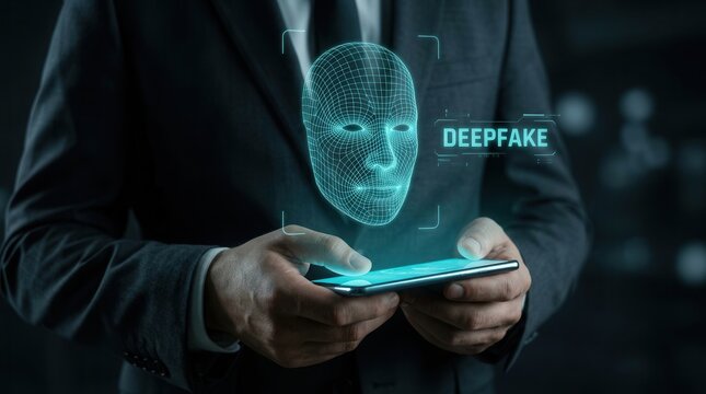 Deepfake face detection AI cybersecurity risk on a smartphone screen