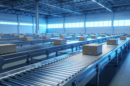 Warehouse conveyor system with boxes