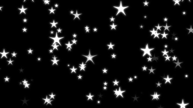 Glitter star sparkle animation created in After Effects, white cartoon blinking stars, flat vector doodle style, glowing light trails and seamless loop on black background