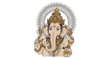 Obraz premium Illustrative portrait of Lord Ganesha with decorative mandala halo