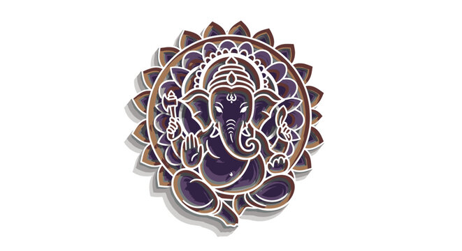 Artistic Ganesha illustration with floral mandala background for religious decor