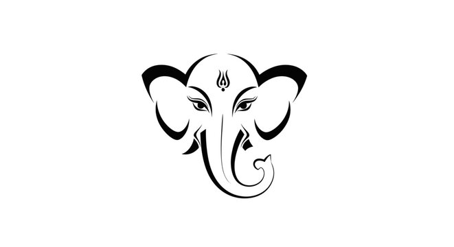 Minimalist black and white Lord Ganesha face icon for religious design