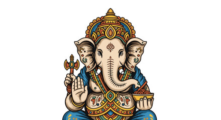Fototapeta premium Lord Ganesha illustration with traditional ornaments for Hindu festival