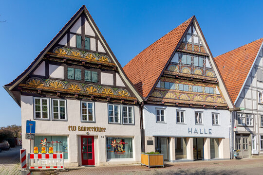 beautiful decorated half timbered houses on Lemgo, the former Hanse stadt city.