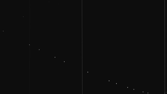 Minimalist Abstract Motion of White Pixels Forming a Curved Path on Black Background