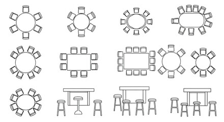 Fototapeta premium Conference Table and Seating CAD Block Set in Plan View with Round and Rectangular Meeting Layouts