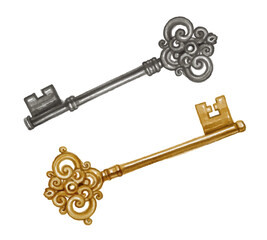 Obraz premium Hand painted watercolor antique key isolated