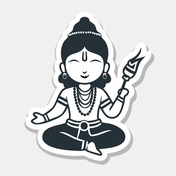 Chibi Lord Krishna meditating with a flute