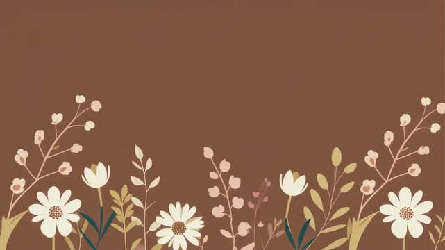 Brown Background With White Flowers.