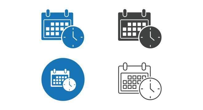 Professional set of four calendar and clock vector graphic icons for effective time management planning schedules