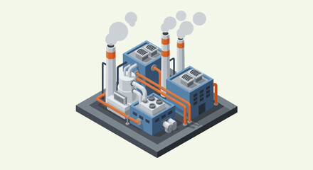 Isometric Industrial Factory Building with Smoking Chimneys. © Molen