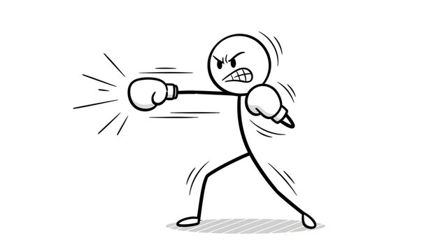 Angry stick figure throwing a punch.