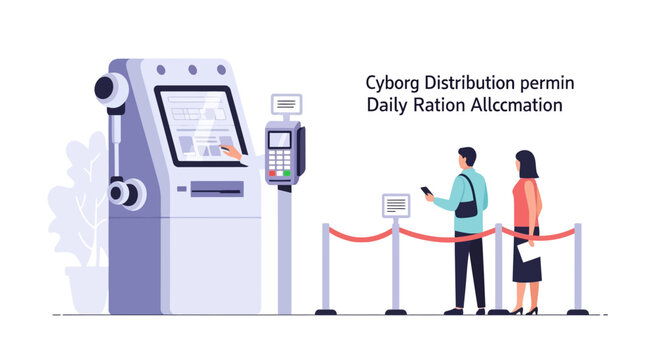 Cyborg distribution machine for daily ration allocation with people in queue