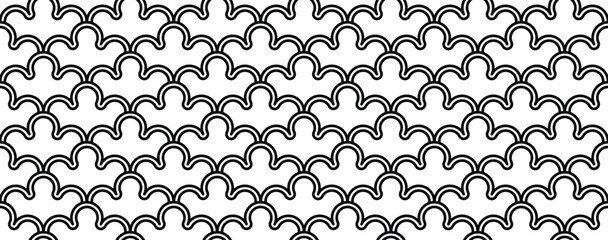 Seamless Japanese Seigaiha Wave Pattern, Traditional Oriental Fish Scale Texture Vector, Monochrome Scalloped Background © MindVision