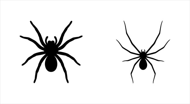 Black Spider Silhouette Icons for Halloween and Horror Themes
