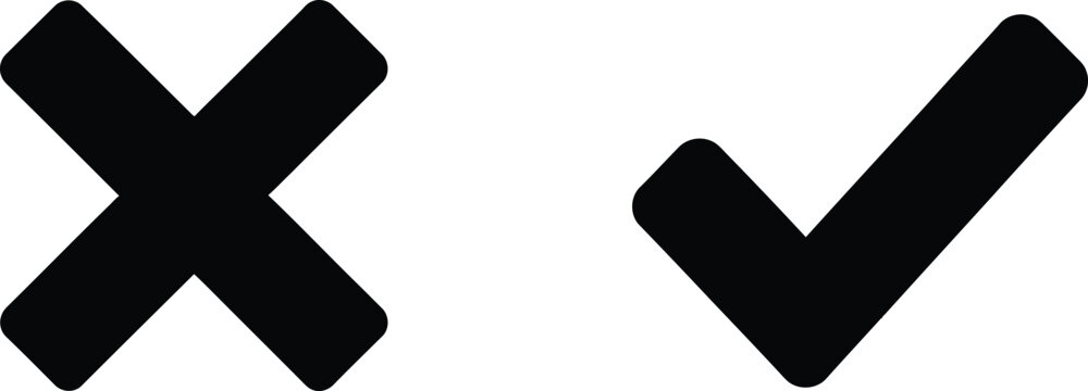 Black check mark and cross x symbol icons for choice and validation Vector