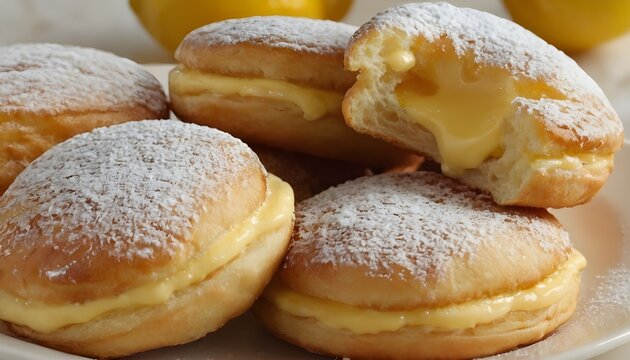 plate of lemon beignets topped with powdered sugar