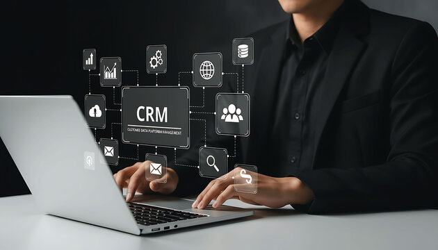 Businessman Using CRM Software Customer Data Management System Service