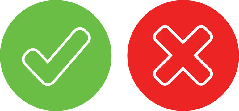 Green check mark and red cross mark icons for verification and cancel symbols Vector