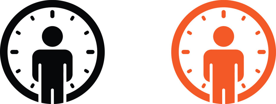 Black and orange person inside a clock icon for time management concepts Vector