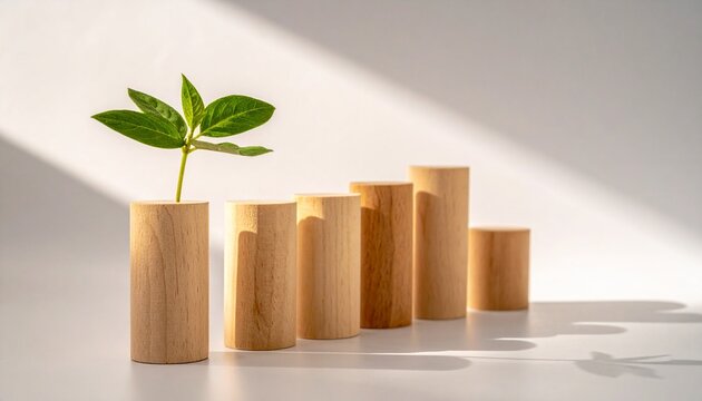 Resilient Growth Concept with Plant and Wooden Business Bars
